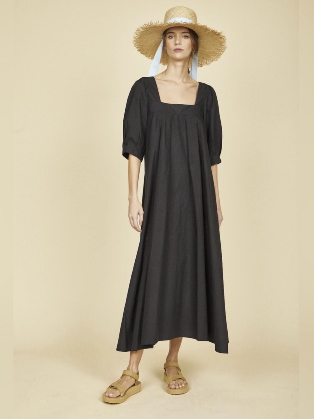 Hunter Bell Waverly Square Neck Maxi Dress in Onyx Black, Size XS